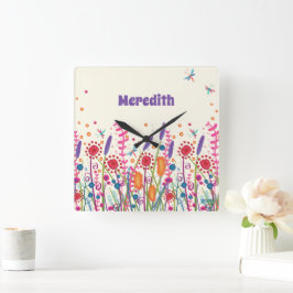 ワイルドフラワーカワイイトレンディーパーソナライズされたインスピレーション スクエア壁時計