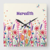 ワイルドフラワーカワイイトレンディーパーソナライズされたインスピレーション スクエア壁時計 (正面)