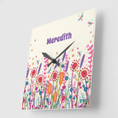 ワイルドフラワーカワイイトレンディーパーソナライズされたインスピレーション スクエア壁時計 (傾斜)