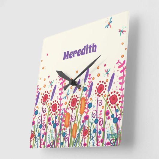 ワイルドフラワーカワイイトレンディーパーソナライズされたインスピレーション スクエア壁時計 (傾斜)