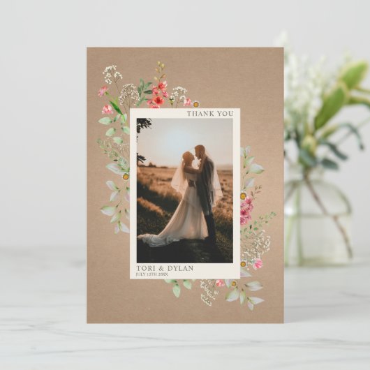 ワイルドフラワーカードストックBoho Botanical結婚の写真 サンキューカード (スタンド正面)