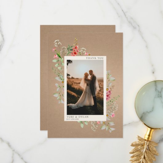 ワイルドフラワーカードストックBoho Botanical結婚の写真 サンキューカード (正面/裏面インサイチュ)