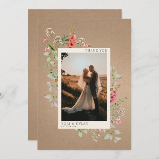 ワイルドフラワーカードストックBoho Botanical結婚の写真 サンキューカード (正面/裏面)