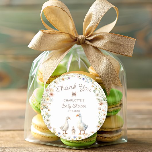 ワイルドフラワーガチョウ家族ベイビーシャワーありがとう ラウンドシール