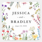 ワイルドフラワーガーデンお洒落サマーボホ結婚ズ スクエアシール (正面)