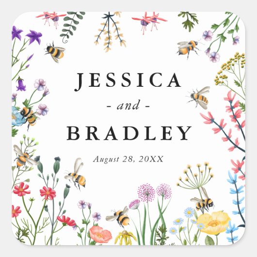 ワイルドフラワーガーデンお洒落サマーボホ結婚ズ スクエアシール (正面)