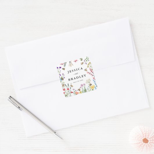 ワイルドフラワーガーデンお洒落サマーボホ結婚ズ スクエアシール (封筒)