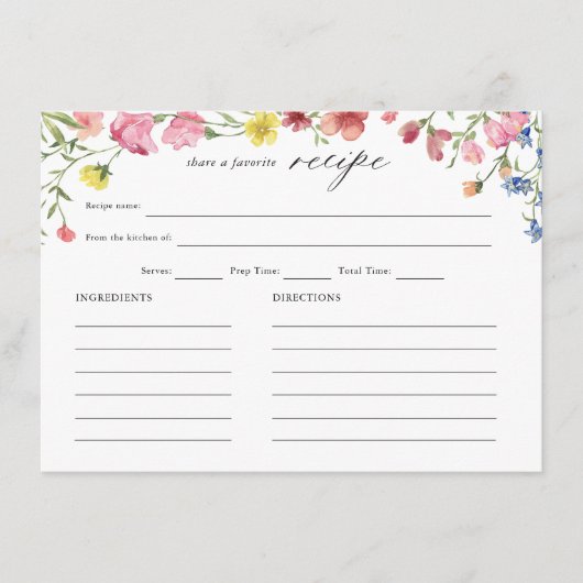 ワイルドフラワーガーデンお洒落ブライダルシャワーレシピ エンクロージャーカード (正面)