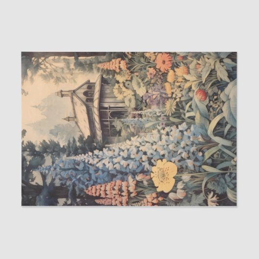 ワイルドフラワーガーデンかわいらしイラストレーション付きキャビン 薄葉紙 (正面)