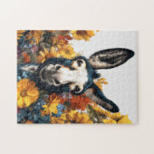 ワイルドフラワーガーデンで微笑むロバ ジグソーパズル (横)