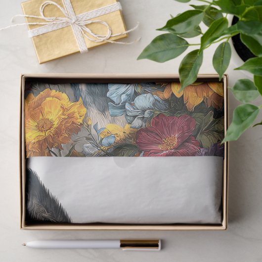 ワイルドフラワーガーデンのデコパージュで微笑むロバ 薄葉紙 (ギフト)