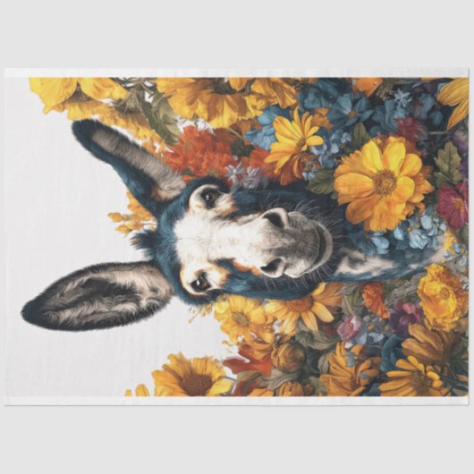 ワイルドフラワーガーデンのデコパージュで微笑むロバ 薄葉紙 (正面)