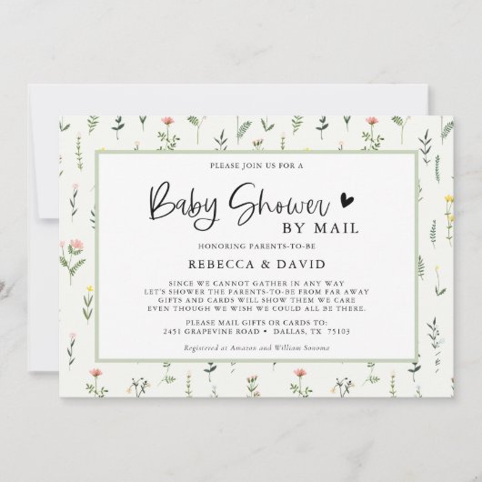 ワイルドフラワーガーデンのベイビーシャワー メールでの招待状 招待状 (正面)