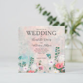 ワイルドフラワーガーデンウォーターカラー赤面ピンク結婚ス 招待状 (スタンド正面)