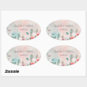 ワイルドフラワーガーデンウォーターカラー赤面ピンク結婚ス 楕円形シール (シート)