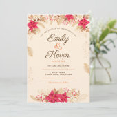 ワイルドフラワーガーデンエレガントベージュフォト結婚ズ 招待状 (スタンド正面)