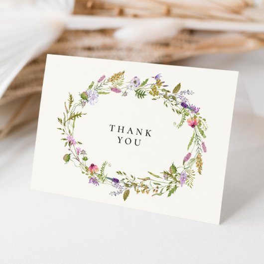 ワイルドフラワーガーデンエレガントリース結婚ズ サンキューカード