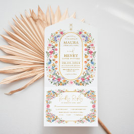 ワイルドフラワーガーデンカラフルバックヤードウェディングパーティー オールインワン招待状