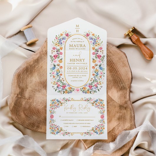 ワイルドフラワーガーデンカラフルバックヤードウェディングパーティー オールインワン招待状