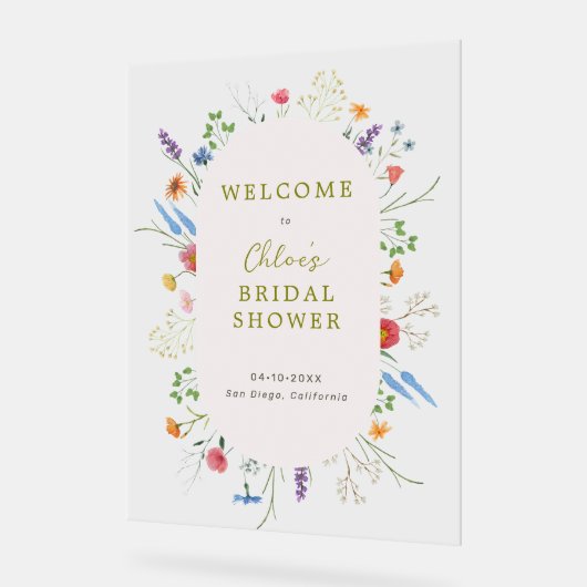 ワイルドフラワーガーデンカラフルブライダルシャワーウェルカム アクリルサイン (傾斜)