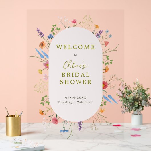 ワイルドフラワーガーデンカラフルブライダルシャワーウェルカム アクリルサイン (ウェディング)