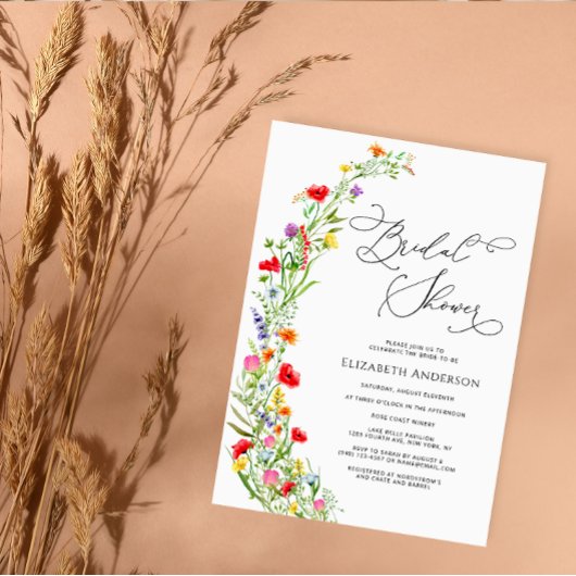 ワイルドフラワーガーデンカラフルブライダルシャワー 招待状