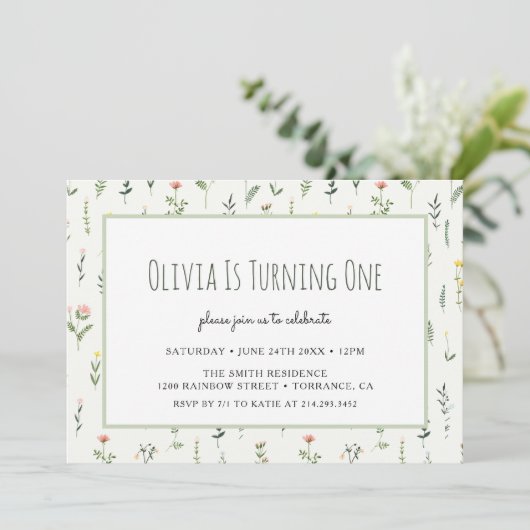 ワイルドフラワーガーデンガール1st誕生日招待状 招待状 (スタンド正面)