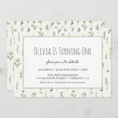 ワイルドフラワーガーデンガール1st誕生日招待状 招待状 (正面/裏面)