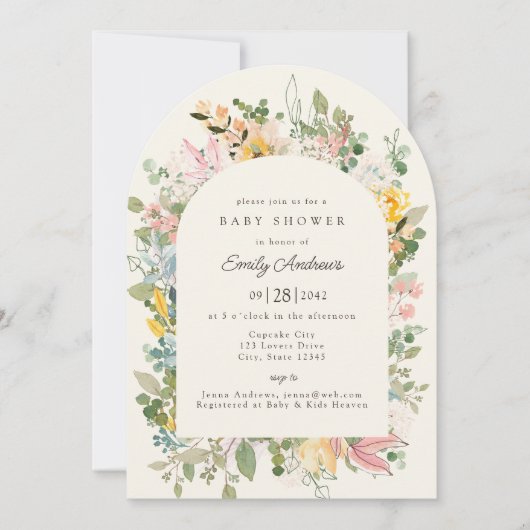 ワイルドフラワーガーデンチャーム | ベビーシャワー招待状 招待状 (正面)