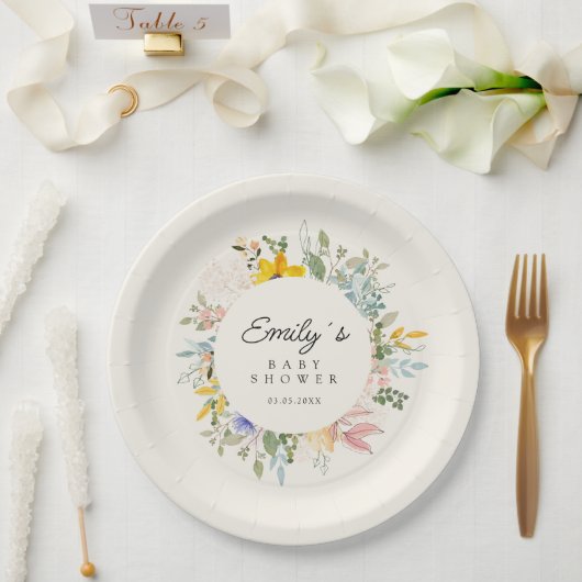 ワイルドフラワーガーデンチャーム | 赤ちゃんシャワー ペーパープレート (ウェディング)