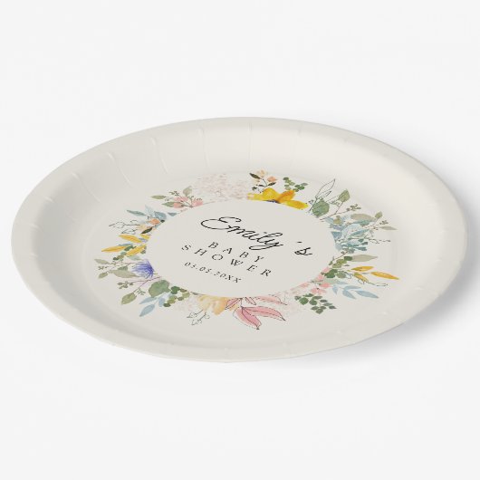 ワイルドフラワーガーデンチャーム | 赤ちゃんシャワー ペーパープレート (アングル)