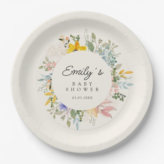 ワイルドフラワーガーデンチャーム | 赤ちゃんシャワー ペーパープレート (正面)