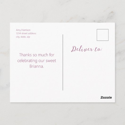 ワイルドフラワーガーデンテーマの女の子の水彩画 ありがとう ポストカード (裏面)