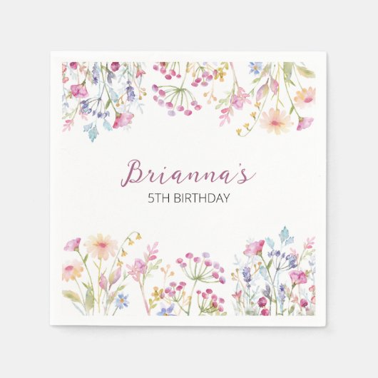 ワイルドフラワーガーデンテーマガールウォーター色ありがとう スタンダードカクテルナプキン (正面)