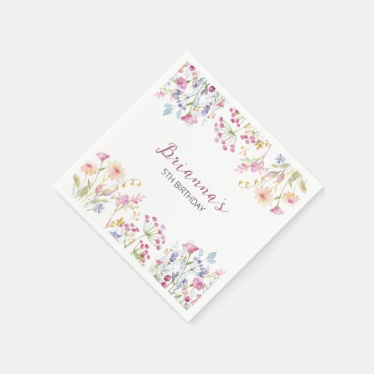 ワイルドフラワーガーデンテーマガールウォーター色ありがとう スタンダードカクテルナプキン (角)