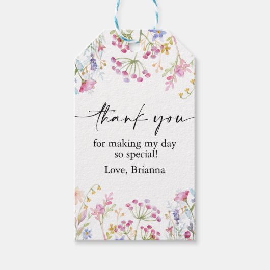 ワイルドフラワーガーデンテーマガールウォーター色誕生日 ギフトタグ (正面)