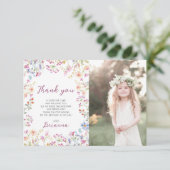 ワイルドフラワーガーデンテーマガールウォーター色誕生日 サンキューカード (スタンド正面)