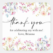 ワイルドフラワーガーデンテーマガールウォーター色誕生日 スクエアシール (正面)