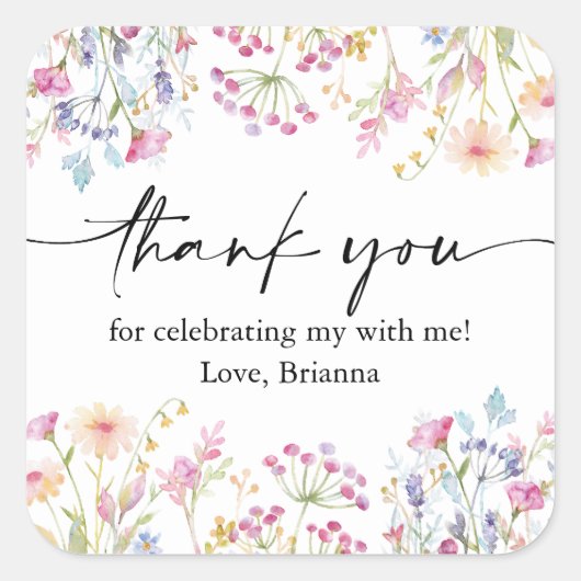 ワイルドフラワーガーデンテーマガールウォーター色誕生日 スクエアシール (正面)