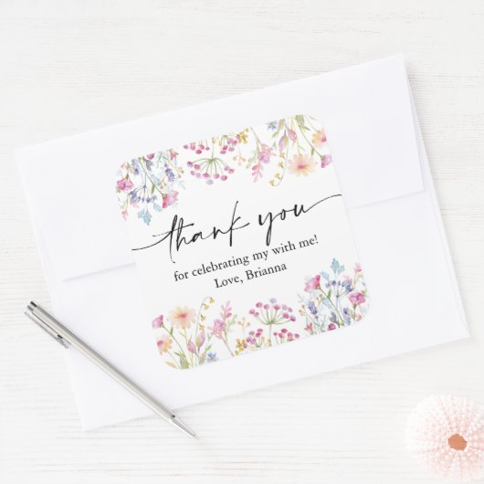 ワイルドフラワーガーデンテーマガールウォーター色誕生日 スクエアシール (封筒)