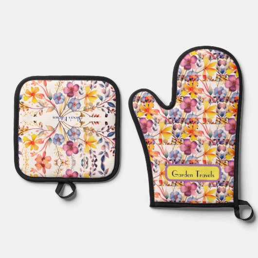 ワイルドフラワーガーデントラベル 鍋つかみ&鍋敷きセット (正面)