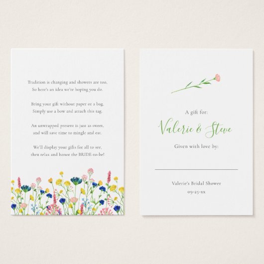 ワイルドフラワーガーデンノーラップシャワー表示ギフトラベル (正面&裏面)