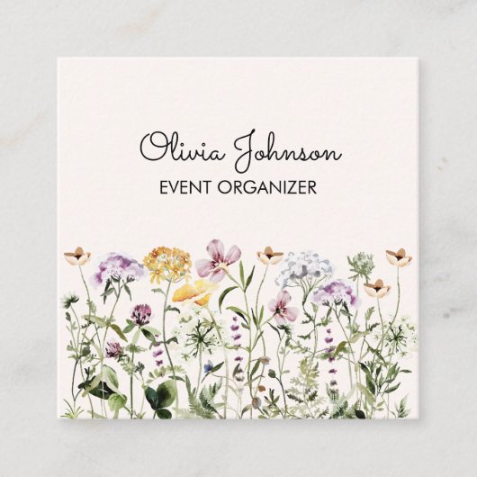 ワイルドフラワーガーデンパーソナライズされたスクエア スクエア名刺 (正面)