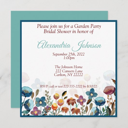 ワイルドフラワーガーデンパーティーブライダルシャワー招待状 招待状 (正面/裏面)