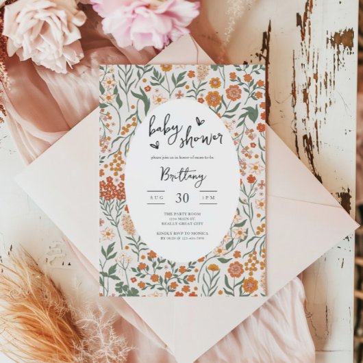 ワイルドフラワーガーデンパーティー男女兼用ベビーシャワー 招待状