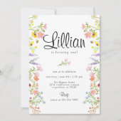 ワイルドフラワーガーデンパーティー誕生日水彩 招待状 (正面)