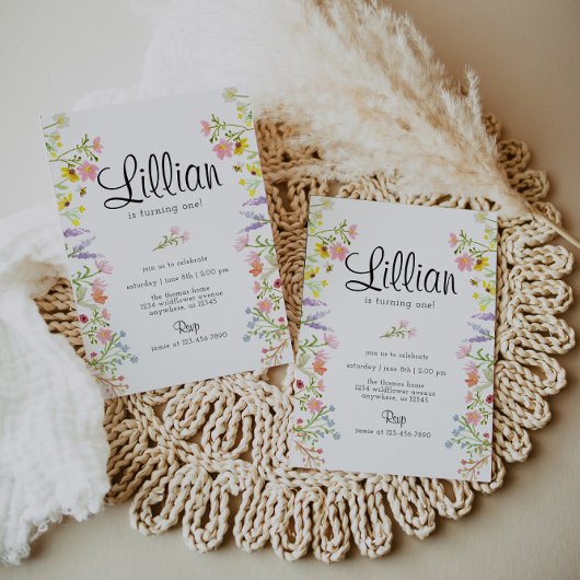 ワイルドフラワーガーデンパーティー誕生日水彩 招待状