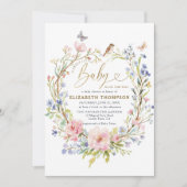 ワイルドフラワーガーデンフォレスト甘い小さな赤ちゃんシャワー 招待状 (正面)