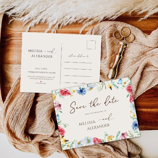 ワイルドフラワーガーデンフローラベージュ日付を保存 インビテーションポストカード