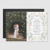 ワイルドフラワーガーデンフローラリース日付の保存 マグネット招待状 (正面/裏面)